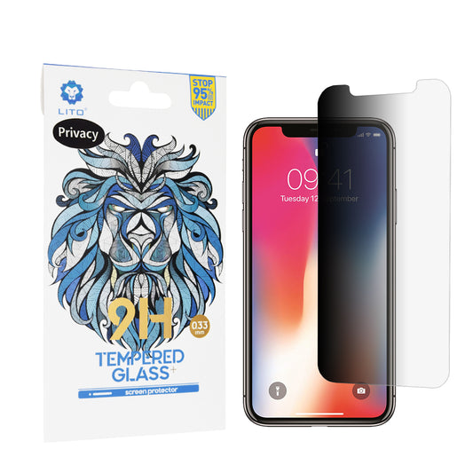 Privacy-skjermbeskyttelse Lito Classic for Apple iPhone 11 Pro / XS / X, Herdet glass, Full lim, 2.5D