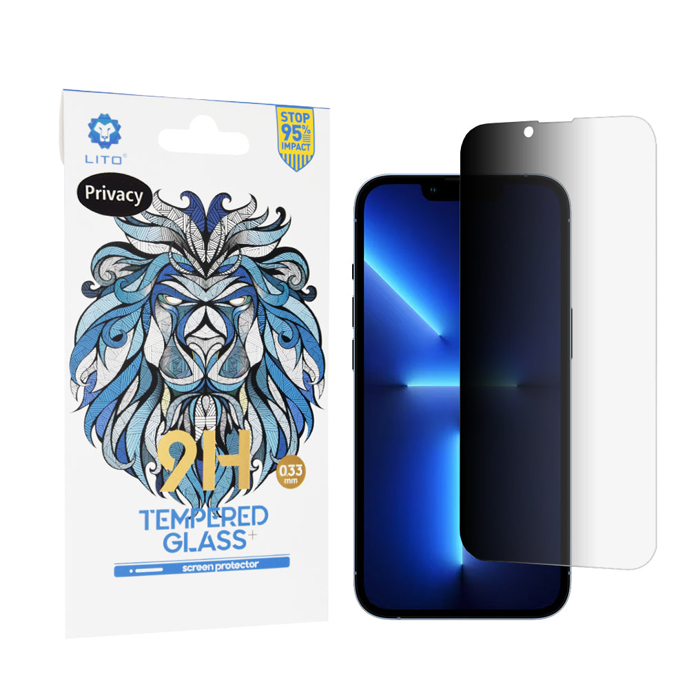 Privacy-skjermbeskyttelse Lito Classic for Apple iPhone 14 Plus / 13 Pro Max, Herdet glass, Full lim, 2.5D