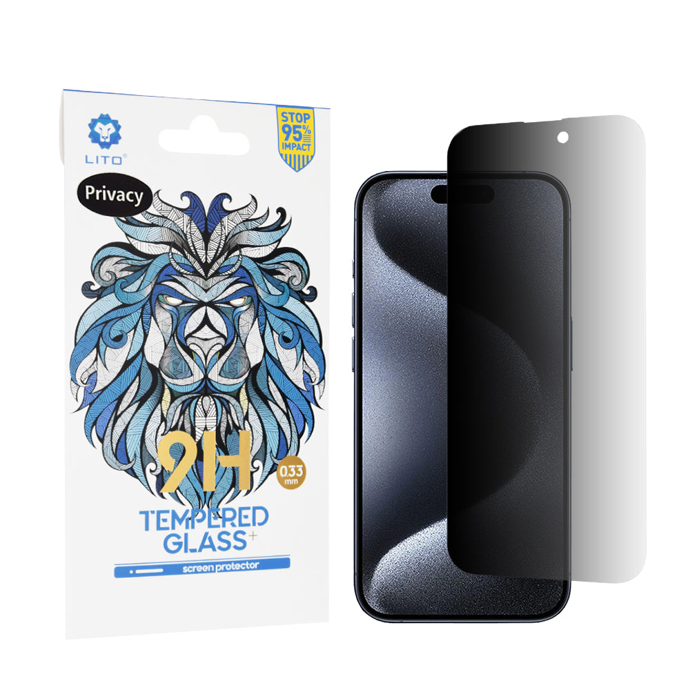 Privacy-skjermbeskyttelse Lito Classic for Apple iPhone 15 Pro, Herdet glass, Full lim, 2.5D