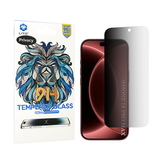 Privacy-skjermbeskyttelse Lito Classic for Apple iPhone 18 Pro Max, Herdet glass, Full lim, 2.5D