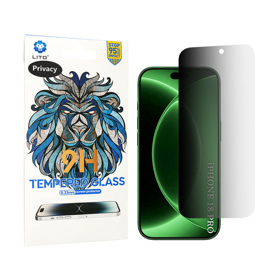 Privacy-skjermbeskyttelse Lito Classic for Apple iPhone 18 Pro, Herdet glass, Full lim, 2.5D