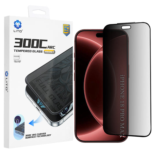 Personvernsbeskyttelsesfilm Lito D+ Max 300C for Apple iPhone 18 Pro Max, Herdet glass, Full lim