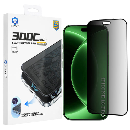 Personvernsbeskyttelsesfilm Lito D+ Max 300C for Apple iPhone 18 Pro, Herdet glass, Full lim