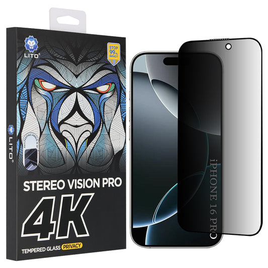 Beskyttelsesfolie Privacy Skjerm Lito D+ Max 4K for Apple iPhone 17 / 16 Pro, Herdet Glass, Full Lim