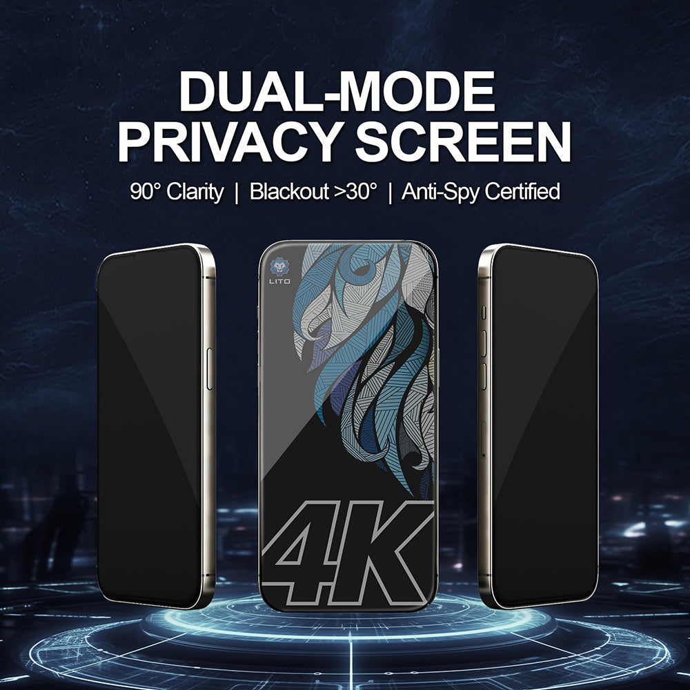 Beskyttelsesfolie Privacy Skjerm Lito D+ Max 4K for Apple iPhone 17 / 16 Pro, Herdet Glass, Full Lim