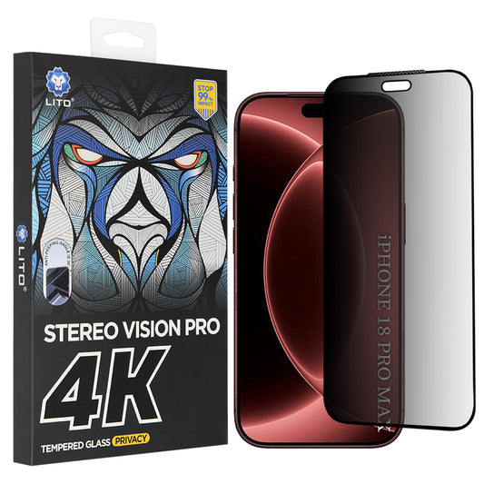 Privacy-skjermbeskyttelse Lito D+ Max 4K for Apple iPhone 18 Pro Max, Herdet glass, Full lim