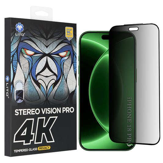 Privacy-skjermbeskyttelse Lito D+ Max 4K for Apple iPhone 18 Pro, Herdet glass, Full lim