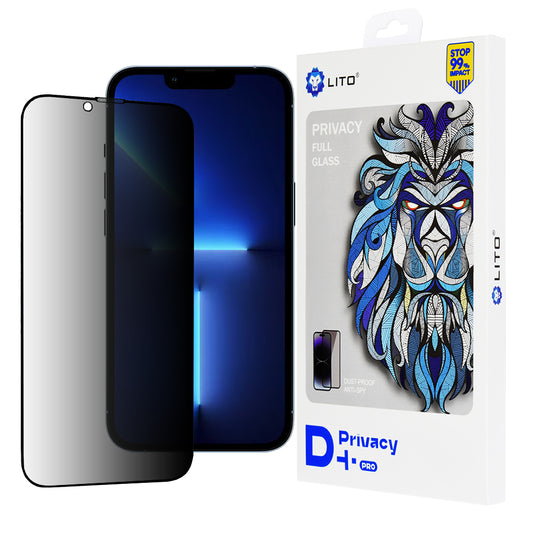 Personvernsbeskyttende skjermfolie Lito D+ Pro for Apple iPhone 14 Plus / 13 Pro Max, Herdet glass, Full lim