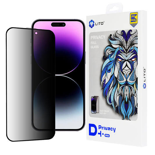 Personvernsbeskyttende skjermfolie Lito D+ Pro for Apple iPhone 14 Pro Max, Herdet glass, Full lim