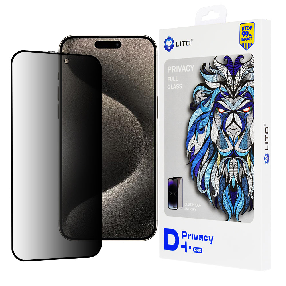 Privacy-skjermbeskyttelse Lito D+ Pro for Apple iPhone 15 Pro Max, Herdet glass, Full lim
