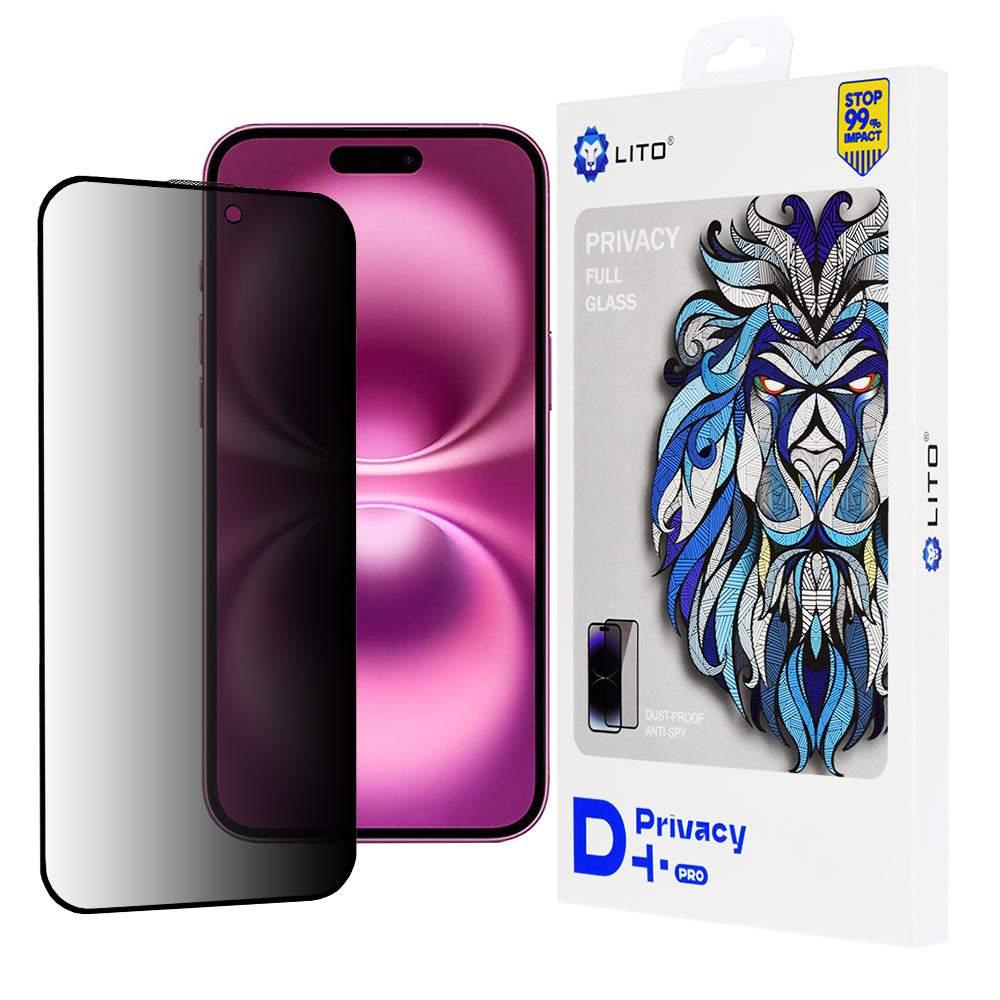 Privacy-skjermbeskyttelse Lito D+ Pro for Apple iPhone 16 Plus, Herdet glass, Full lim