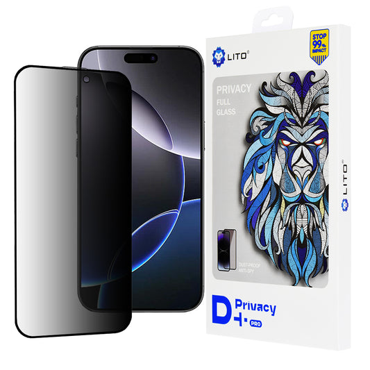 Personvernsbeskyttende skjermfolie Lito D+ Pro for Apple iPhone 16 Pro Max, Herdet glass, Full lim