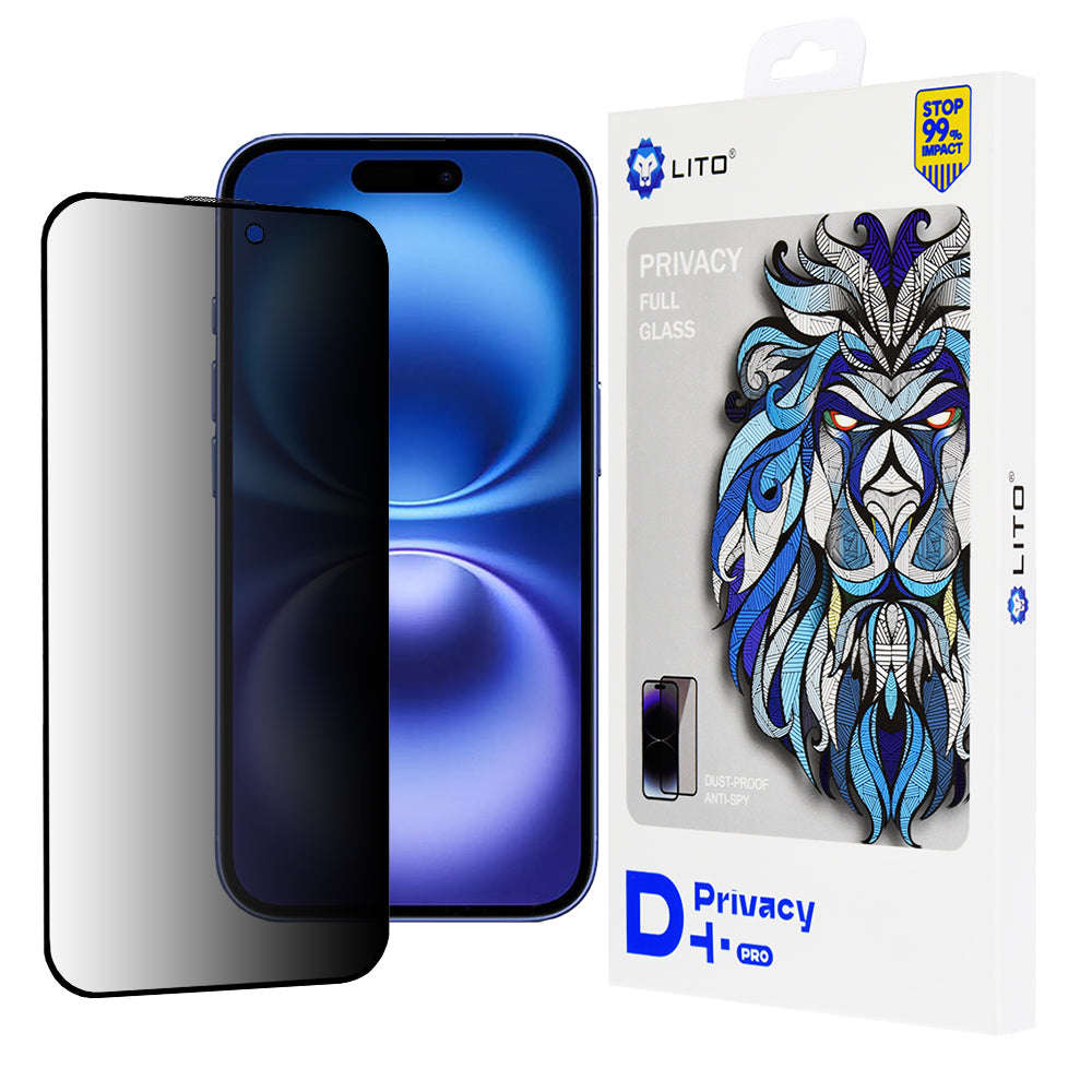 Privacy-skjermbeskyttelse Lito D+ Pro for Apple iPhone 16, Herdet glass, Full lim