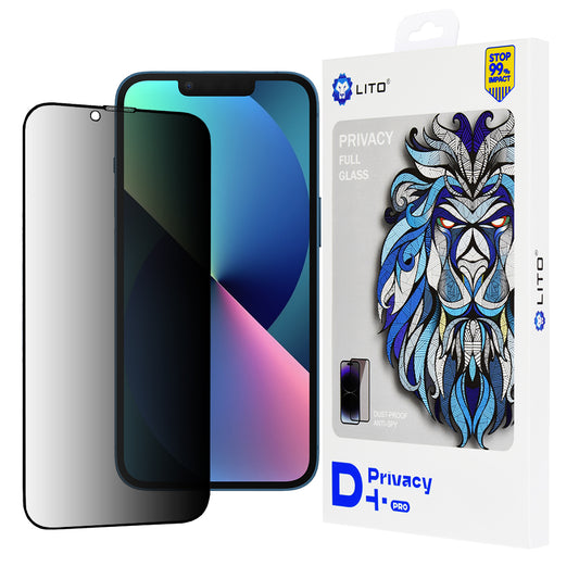 Personvernsbeskyttende skjermfolie Lito D+ Pro for Apple iPhone 17e / 16e / 14 / 13 Pro, Herdet glass, Full lim