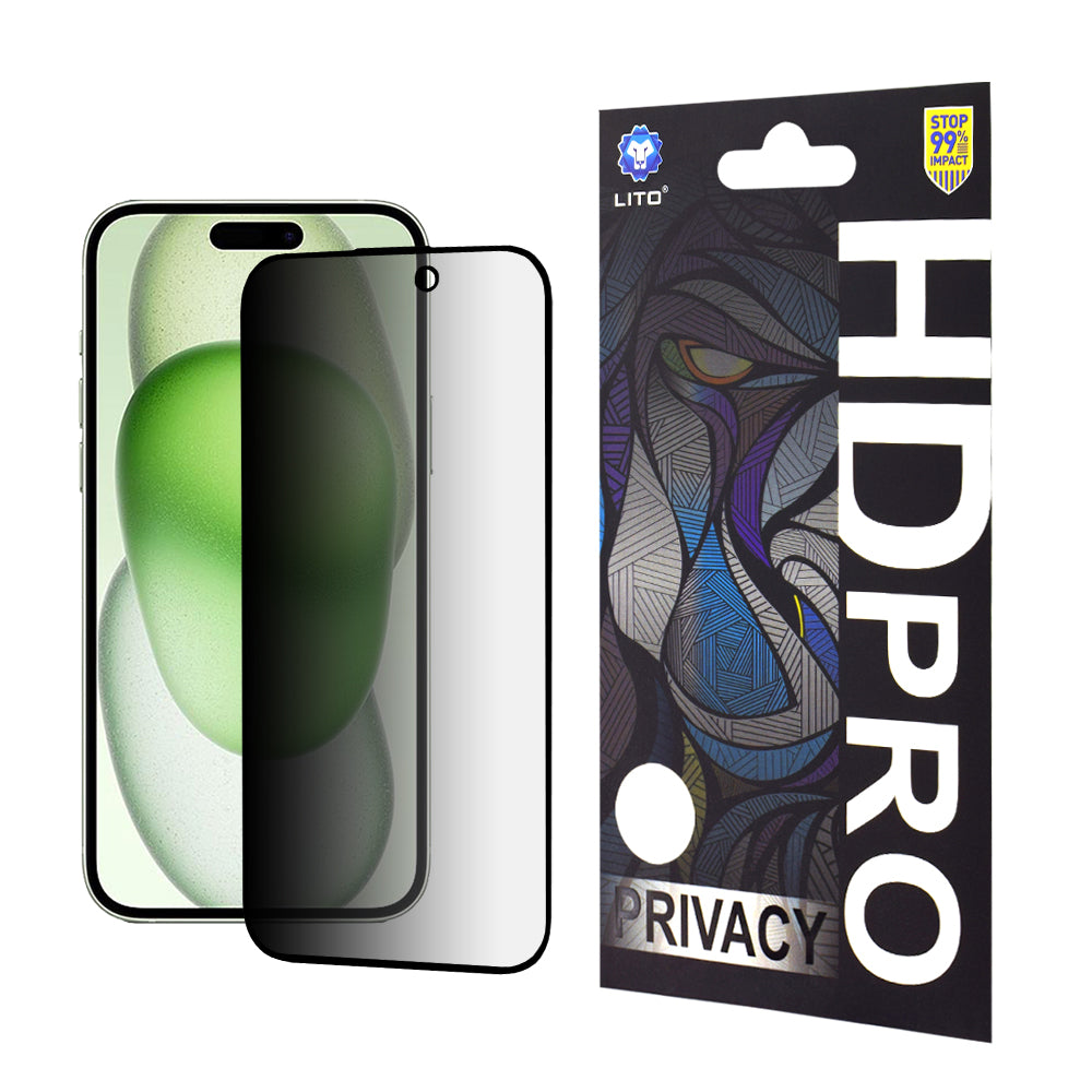 Privacy-skjermbeskyttelse Lito HD Pro for Apple iPhone 15 Plus, Herdet glass, Full lim