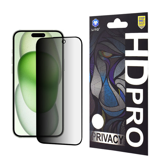 Privacy-skjermbeskyttelse Lito HD Pro for Apple iPhone 15 Plus, Herdet glass, Full lim