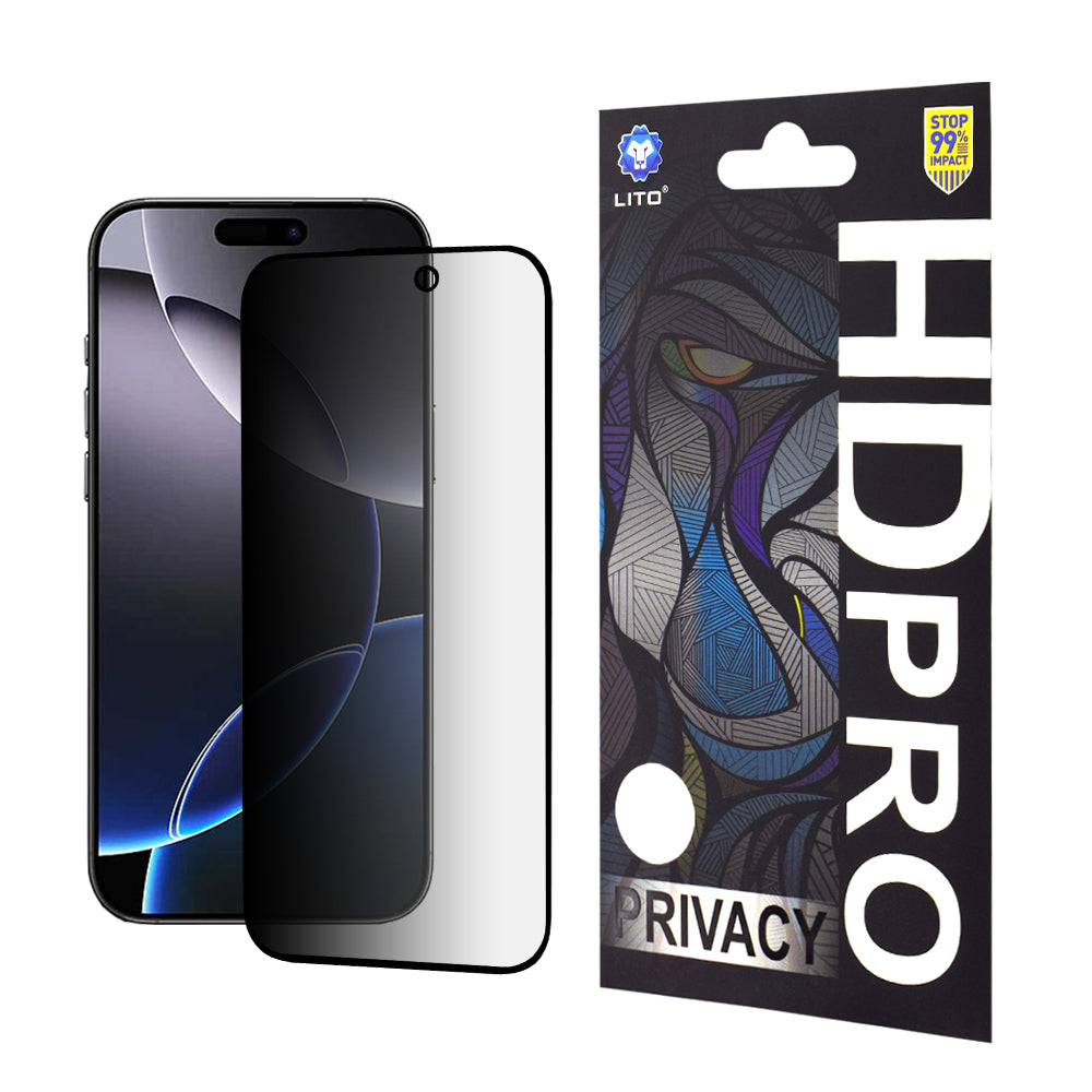 Personvernsbeskyttelsesfilm Lito HD Pro for Apple iPhone 16 Pro Max, Herdet glass, Full lim