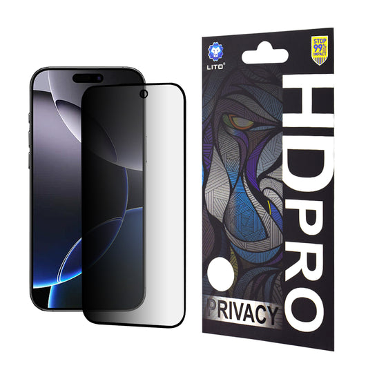 Personvernsbeskyttelsesfilm Lito HD Pro for Apple iPhone 16 Pro Max, Herdet glass, Full lim