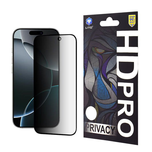Privacy-skjermbeskyttelse Lito HD Pro for Apple iPhone 16 Pro, Herdet glass, Full lim