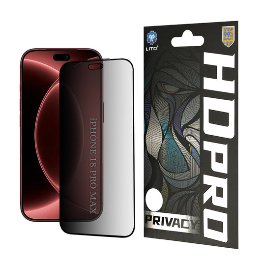 Personvernsbeskyttelsesfilm Lito HD Pro for Apple iPhone 18 Pro Max, Herdet glass, Full lim
