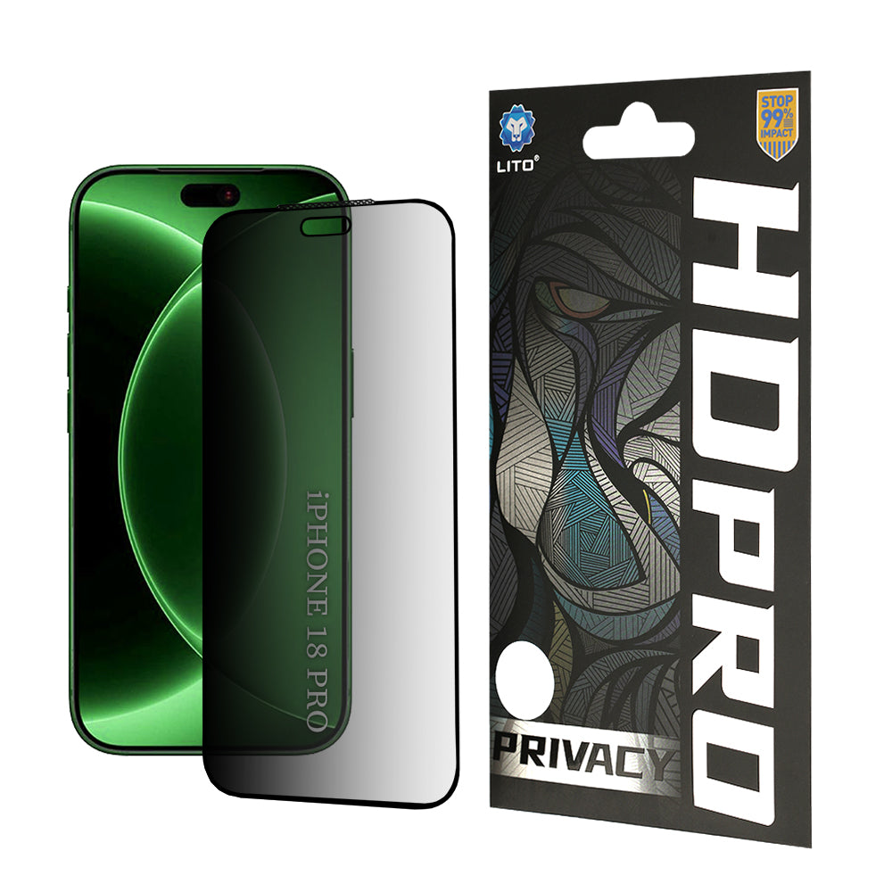 Personvernsbeskyttelsesfilm Lito HD Pro for Apple iPhone 18 Pro, Herdet glass, Full lim