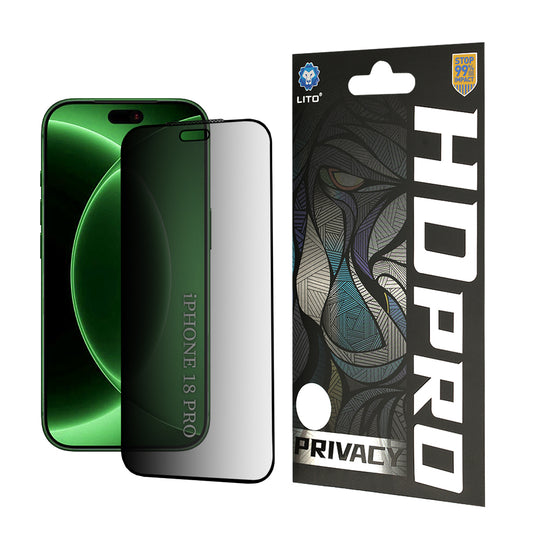 Personvernsbeskyttelsesfilm Lito HD Pro for Apple iPhone 18 Pro, Herdet glass, Full lim