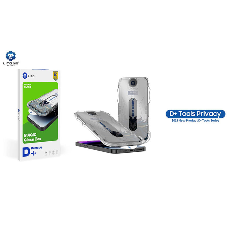 Beskyttelsesfolie Ecran Privacy Lito Magic Glass Box D+ Tools for Apple iPhone 14 Pro Max, Herdet Glass, Full Lim