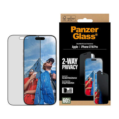 Skjermbeskytter Privacy PanzerGlass Ultra-Wide Fit 2-Way EasyAligner for Apple iPhone 17 / 16 Pro, Herdet glass, Full lim