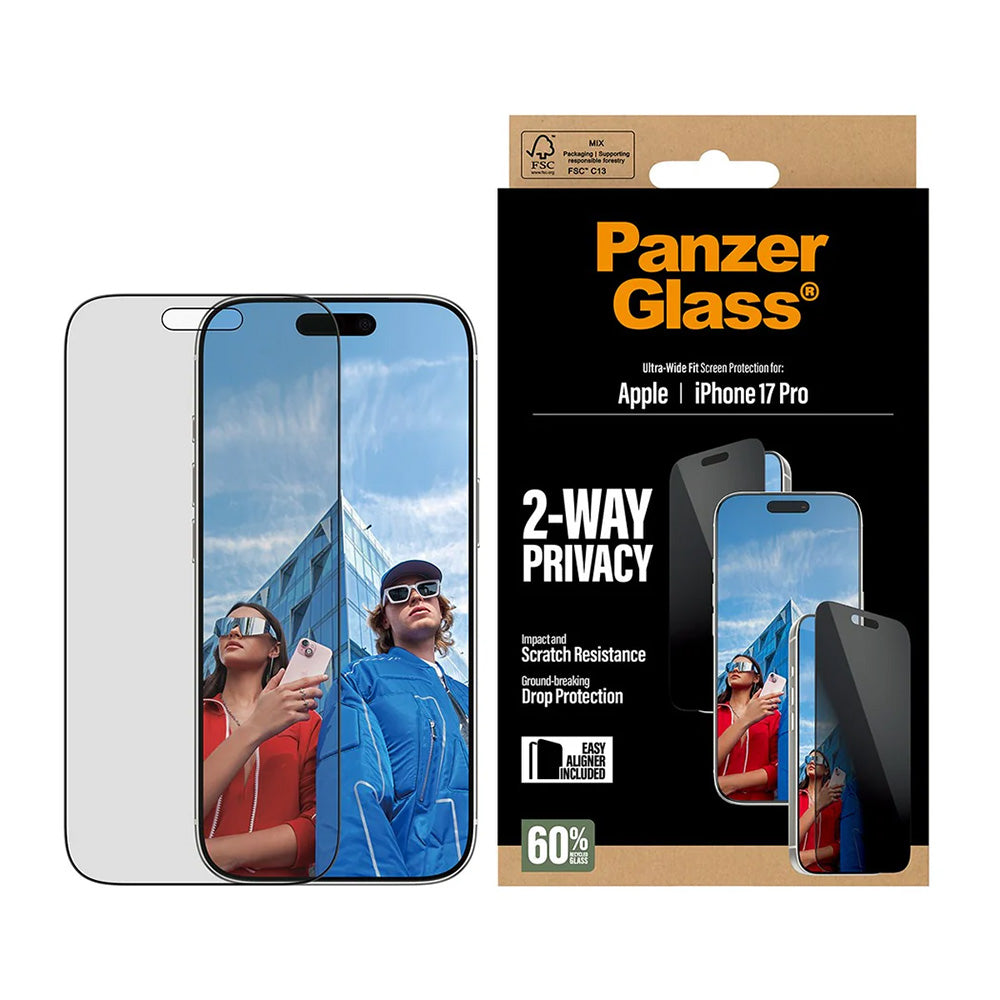 Beskyttelsesfolie Skjerm Privacy PanzerGlass Ultra-Wide Fit 2-Way EasyAligner for Apple iPhone 17 Pro, Herdet Glass, Full Lim