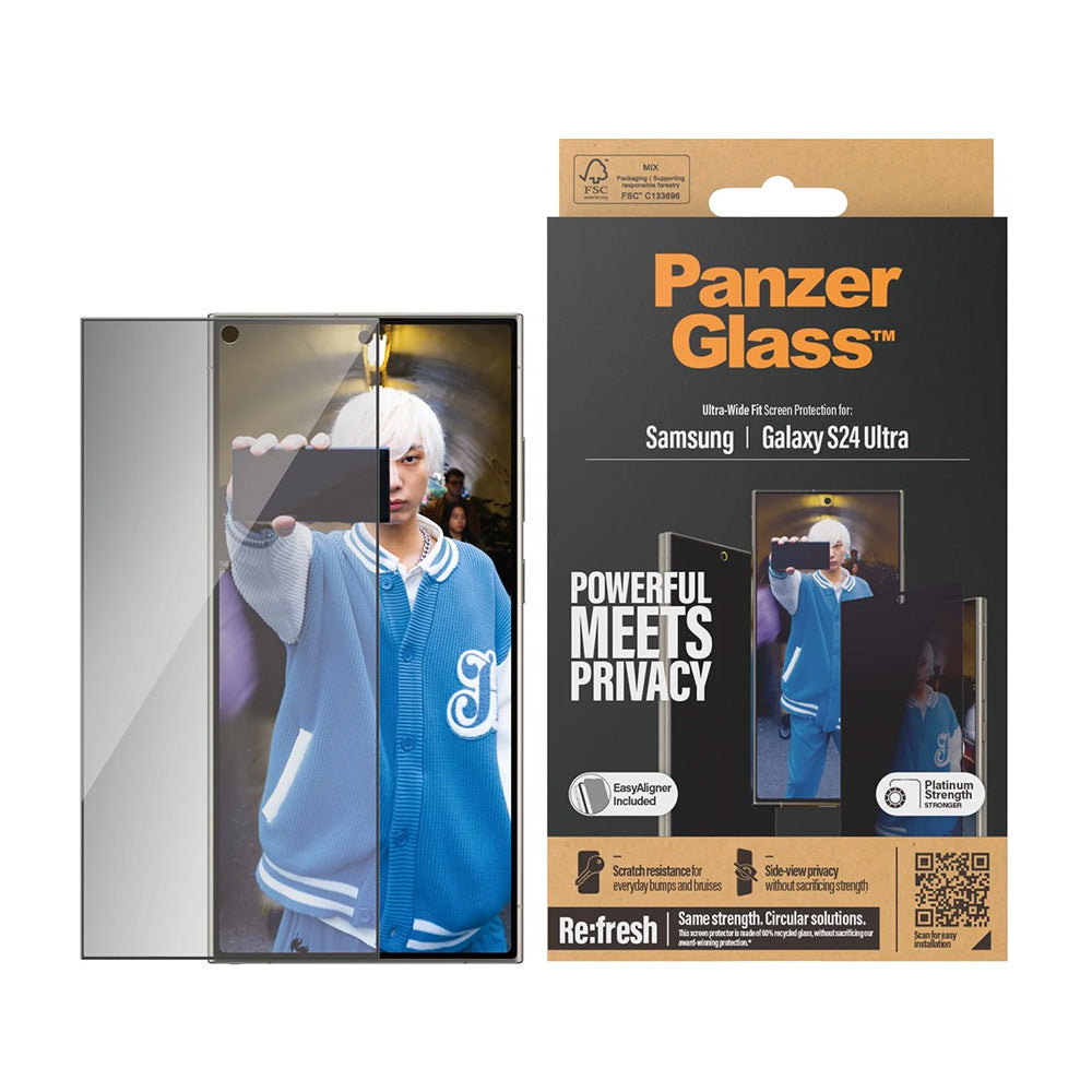 Beskyttelsesfolie Privacy PanzerGlass Ultra-Wide Fit EasyAligner for Samsung Galaxy S24 Ultra S928, Herdet Glass, Full Lim