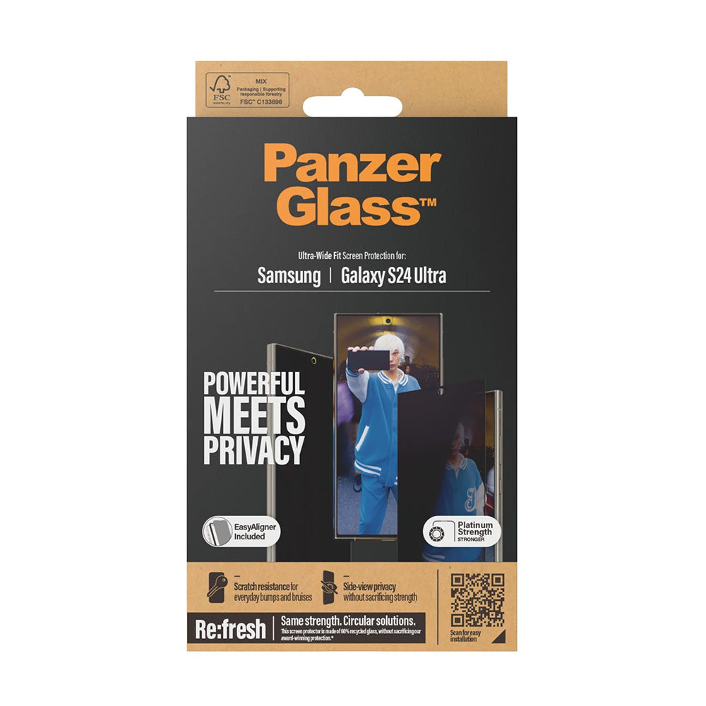 Beskyttelsesfolie Privacy PanzerGlass Ultra-Wide Fit EasyAligner for Samsung Galaxy S24 Ultra S928, Herdet Glass, Full Lim