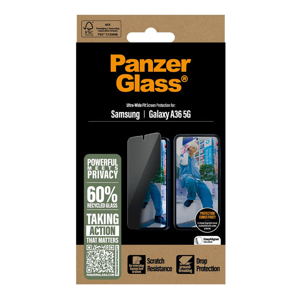 Beskyttelsesfolie Privacy PanzerGlass Ultra-Wide Fit for Samsung Galaxy A36 A366, Herdet Glass, Full Lim