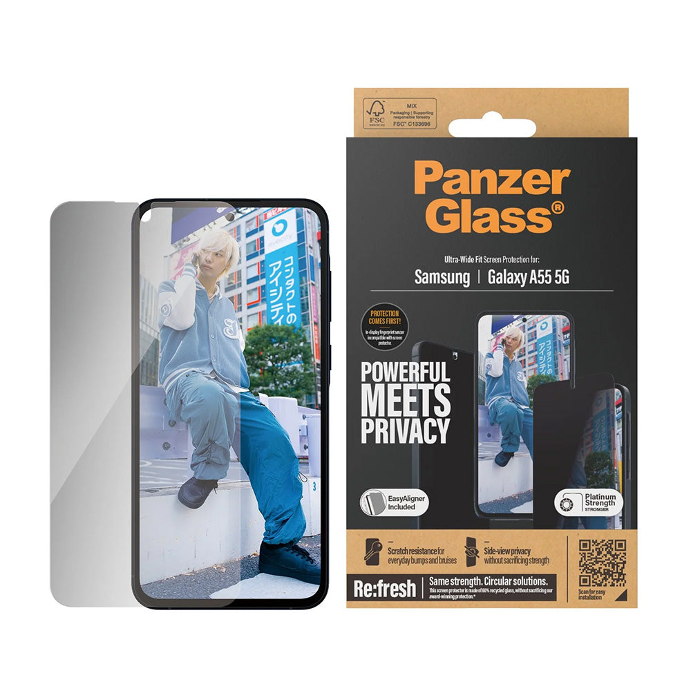 Beskyttelsesfolie Privacy PanzerGlass Ultra-Wide Fit for Samsung Galaxy A55 5G A556, Herdet Glass, Full Lim