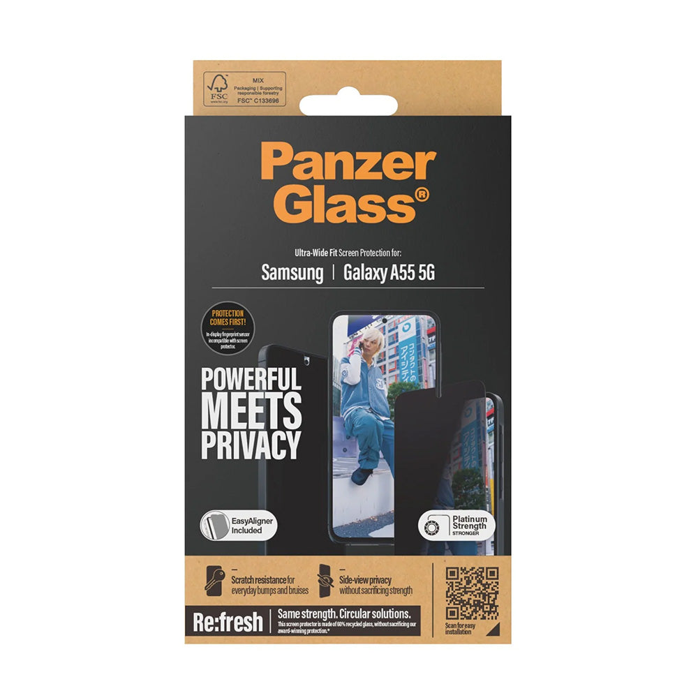 Beskyttelsesfolie Privacy PanzerGlass Ultra-Wide Fit for Samsung Galaxy A55 5G A556, Herdet Glass, Full Lim