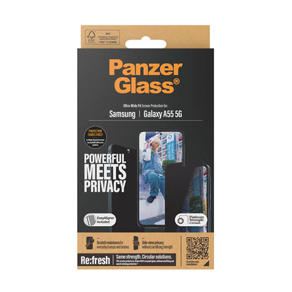 Beskyttelsesfolie Privacy PanzerGlass Ultra-Wide Fit for Samsung Galaxy A55 5G A556, Herdet Glass, Full Lim