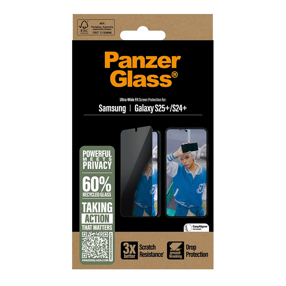 Beskyttelsesfolie Privacy PanzerGlass Ultra-Wide Fit for Samsung Galaxy S25+ S936 / S24+ S926, Herdet Glass, Full Lim