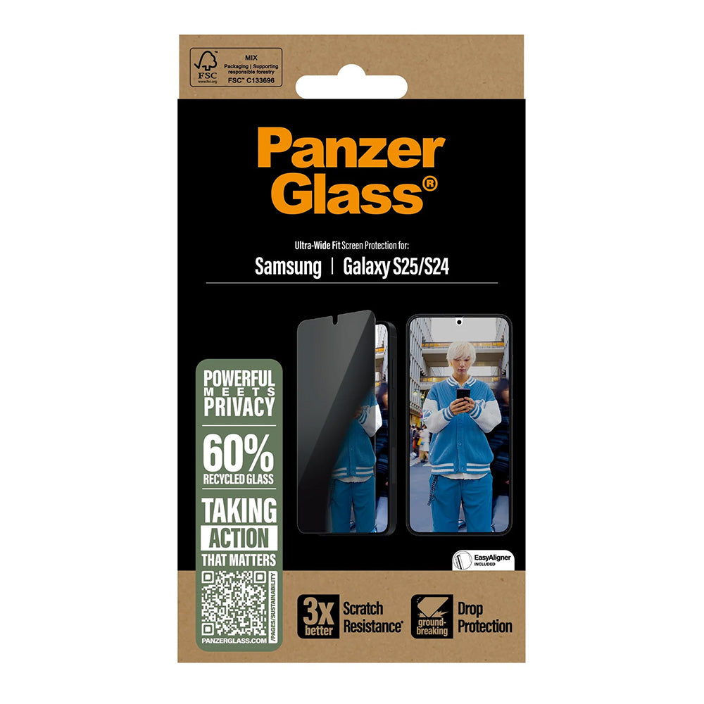 Beskyttelsesfolie Privacy PanzerGlass Ultra-Wide Fit for Samsung Galaxy S25 S931 / S24 S921, Herdet Glass, Full Lim