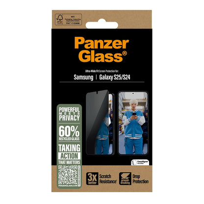 Beskyttelsesfolie Privacy PanzerGlass Ultra-Wide Fit for Samsung Galaxy S25 S931 / S24 S921, Herdet Glass, Full Lim