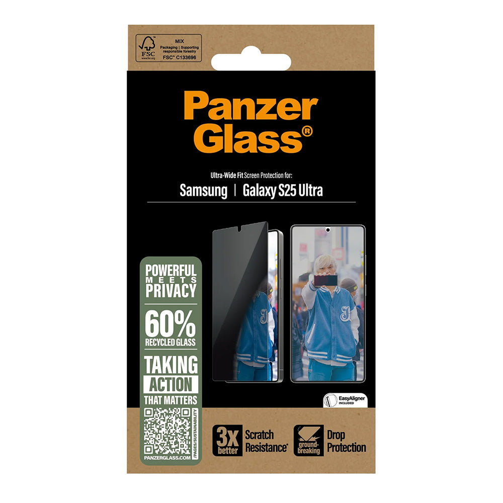 Beskyttelsesfolie Privacy PanzerGlass Ultra-Wide Fit for Samsung Galaxy S25 Ultra S938, Herdet Glass, Full Lim