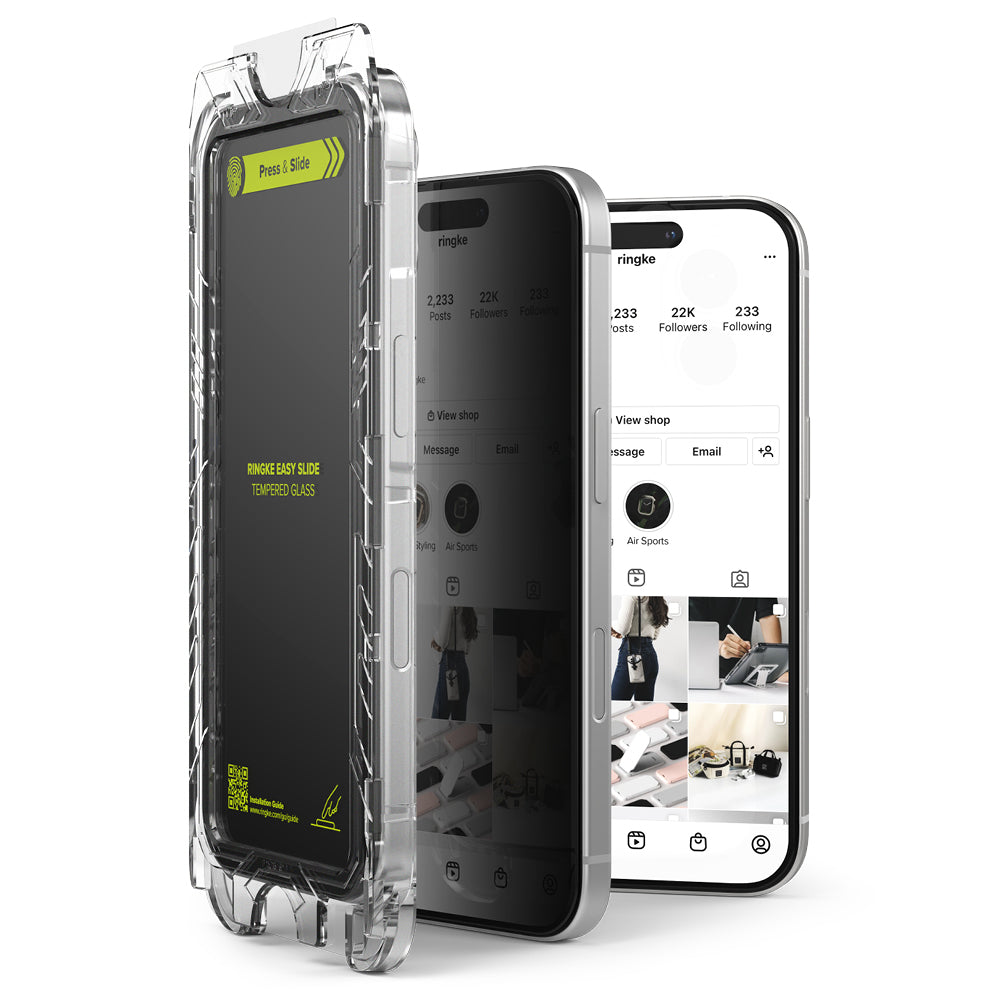 Skjermbeskytter Privacy Ringke Easy Slide for Apple iPhone 16 Plus / 15 Plus, Herdet Glass, Full Lim, Sett med 2 stykker