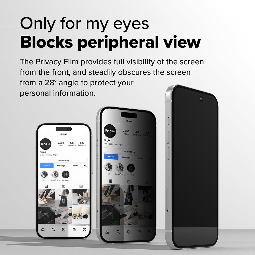 Skjermbeskytter Privacy Ringke Easy Slide for Apple iPhone 16 Plus / 15 Plus, Herdet Glass, Full Lim, Sett med 2 stykker