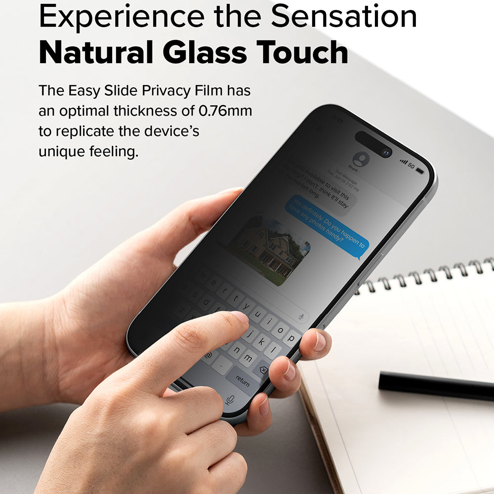 Skjermbeskytter Privacy Ringke Easy Slide for Apple iPhone 16 Plus / 15 Plus, Herdet Glass, Full Lim, Sett med 2 stykker