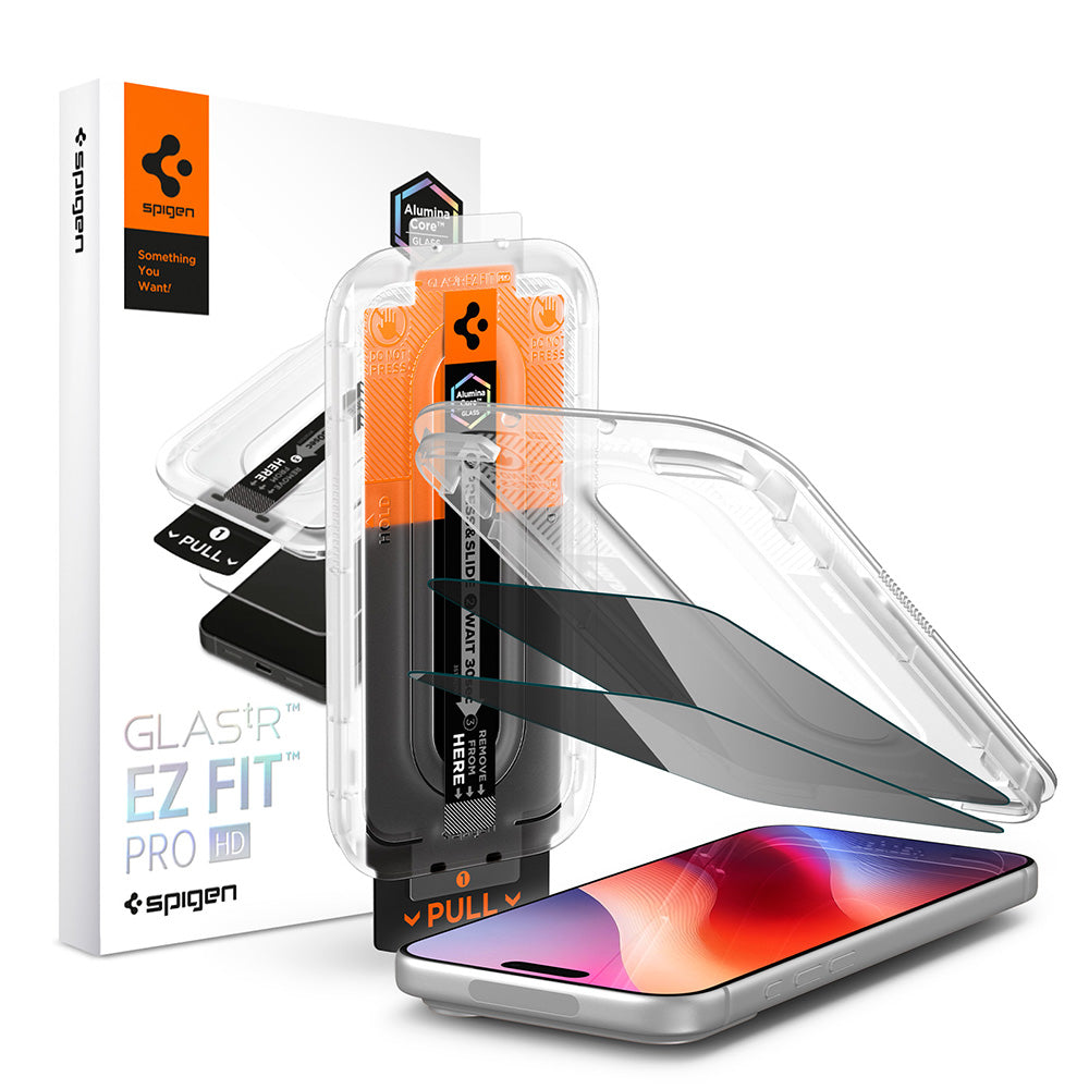 Personvernsbeskyttende skjermbeskytter Spigen GlastR EZ FIT Pro HD for Apple iPhone 18 Pro Max, Herdet glass, Full lim, Sett med 2 stk AGL12033