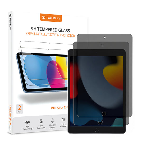 Privacy Techsuit ArmorGlass CrystalHD skjermbeskyttelse for Apple iPad 10.2 (2021), Herdet glass, Full lim, Sett med 2 stk