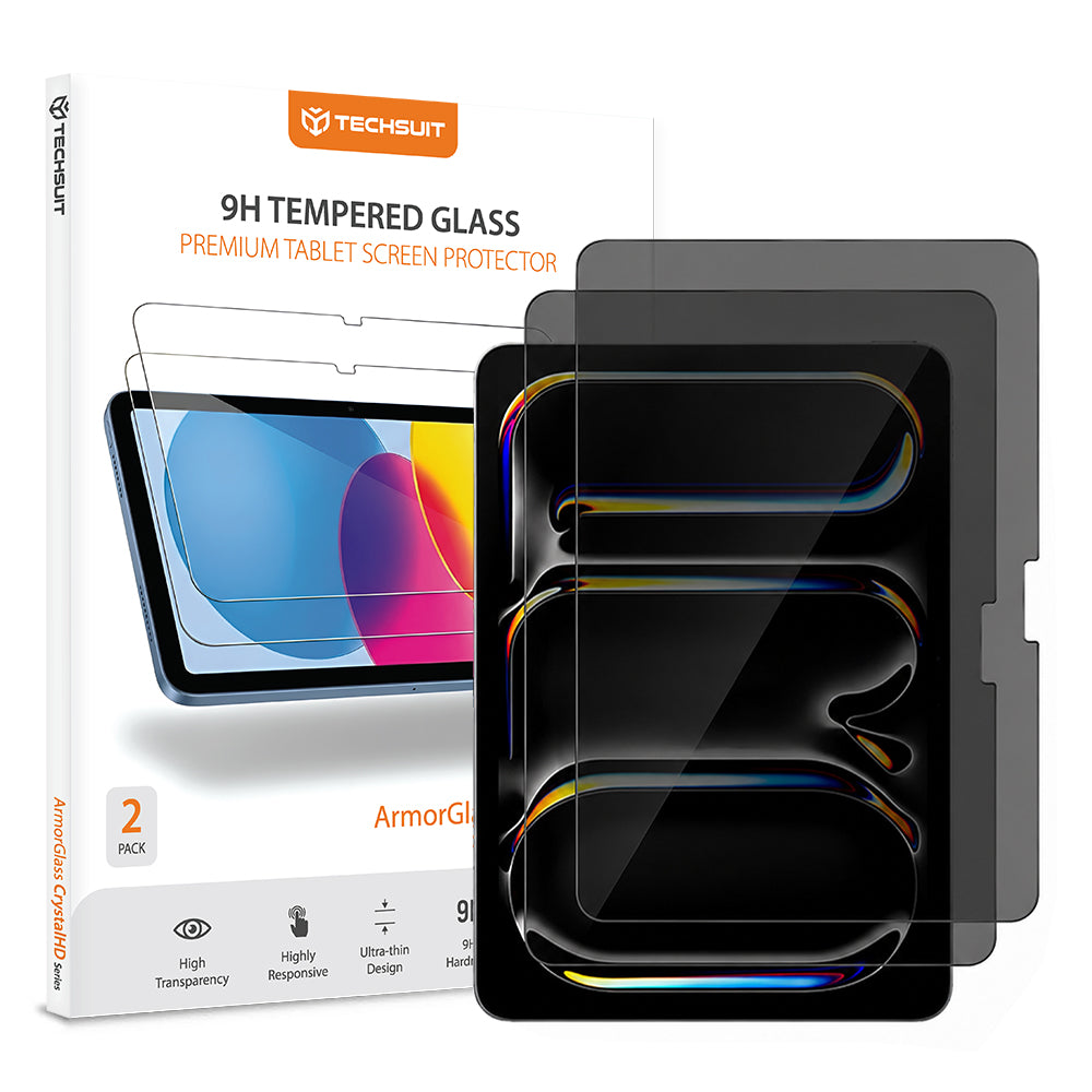 Privacy Techsuit ArmorGlass CrystalHD skjermbeskyttelse for Apple iPad Pro 11 (2024), Herdet glass, Full lim, Sett med 2 stk