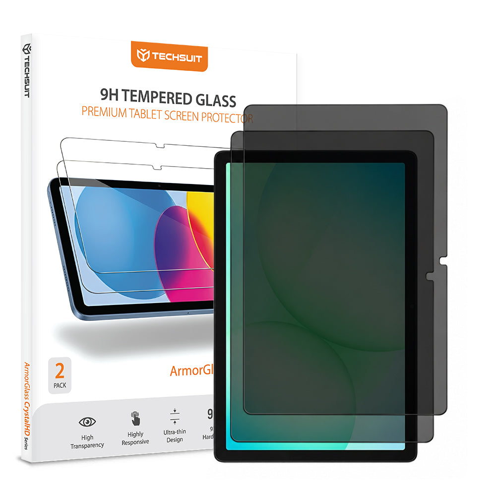 Personvernsbeskyttende skjermbeskytter Techsuit ArmorGlass CrystalHD for Samsung Galaxy Tab A11+ / Tab A9+, Herdet glass, Full lim, Sett med 2 stk