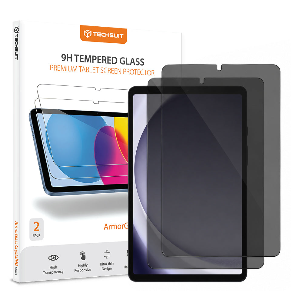 Privacy Techsuit ArmorGlass CrystalHD skjermbeskyttelse for Samsung Galaxy Tab A11 / Tab A9, Herdet glass, Full lim, Sett med 2 stk