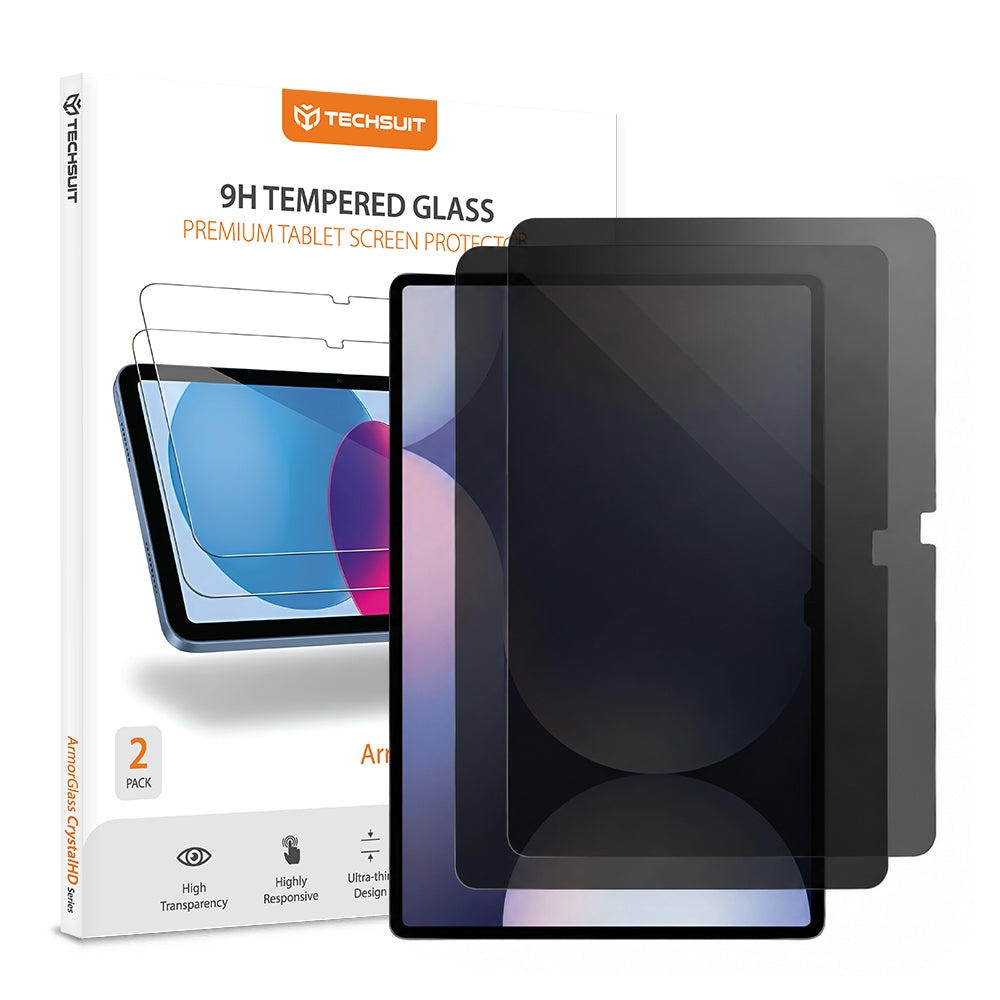 Privacy Techsuit ArmorGlass CrystalHD skjermbeskyttelse for Samsung Galaxy Tab S10+ / Tab S9 FE+, Herdet glass, Full lim, Sett med 2 stk