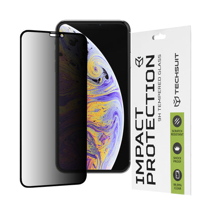 Privacy Techsuit skjermbeskyttelsesfilm for Apple iPhone 11 Pro Max / XS Max, Herdet glass, Full lim, 111D