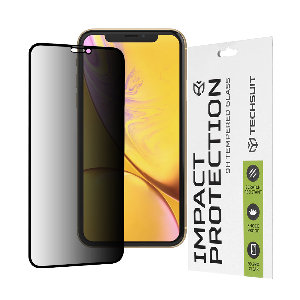 Privacy Techsuit skjermbeskyttelse for Apple iPhone 11 / XR, Herdet glass, Full lim, 111D